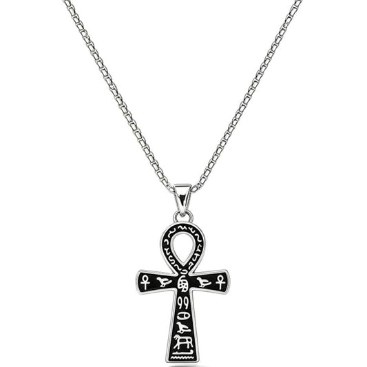 Ankh Cross Pendant Ancient Egyptian Hieroglyphic Symbol of Health and Eternal Life Men Cross Necklace with Tiger Eye Stone Obsidian Hematite Triple Protection Crystal Beads Chain - color: style 1