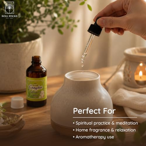 SOUL STICKS Natural Camphor Essential Oil 4 Fl Oz (120ml) 100% Natural Camphor Oil with Glass Dropper for Aromatherapy, Puja, Massage, Skin Care - size: 4 Fl Oz (Pack of 1)