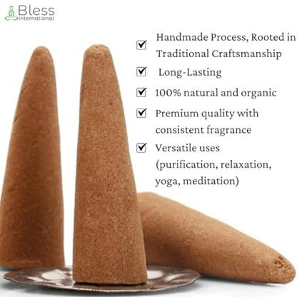 Bless International Coffee and Vanilla 100%-Natural-Incense-Cones Handmade-Hand-Dipped Organic-Chemicals-Free for-Purification-Relaxation-Positivity-Yoga-Meditation The-Best-scents (60 Count)