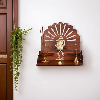 Wooden Puja Mandir with Om for Home | Small Wall Mount & Table Top Pooja Temple | Compact Wooden Mandir Stand for Prayer Room, Living Room & Office Decor Medium Size