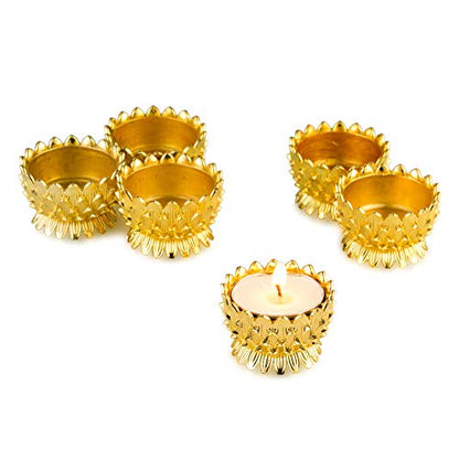 Sziqiqi 6 Pcs Lotus Ghee Lamp Holder Butterlamp Tea Light Holder Tibetan Copper Oil Lamp Altar Supplies, Gold - size: Pack of 6