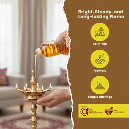 Cycle Om Shanthi Jasmine & Sandalwood Chandan Pooja Oil for Daily Pooja & Rituals Sesame, Rice Bran, Coconut, Castor & Mahua Oil for Daily Pooja & Rituals - 500 ML