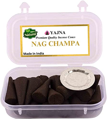 Yajna Nag Champa 100%-Natural-Incense-Cones Handmade-Hand-Dipped Organic-Chemicals-Free for-Purification-Relaxation-Positivity-Yoga-Meditation The-Best-scents (60 Count) - color: Nag Champa, size: Pack Of 60 Cones