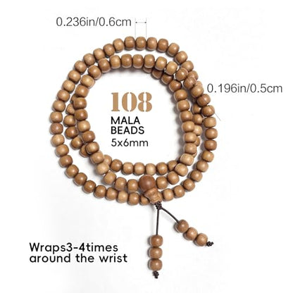 108 Mala Bead Bracelets, Authentic White Sandalwood Bead Necklace - size: 5x6mm beads