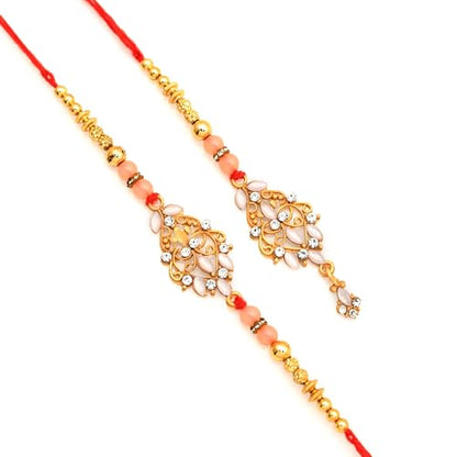 Premium Designer Bhaiya Bhabhi Rakhi Set with Lumba, Greeting Card, Roli Chawal & Fridge Magnet - color: Design-2