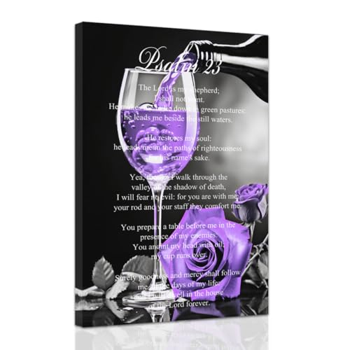 ZXHYWYM Christian Canvas Wall Art Psalm 23 Painting Bible Verses Pictures Scripture Wall Decor Inspirational Prints for Home Bedroom Decor Framed (28" x 42") - color: Purple, size: 28" x 42"