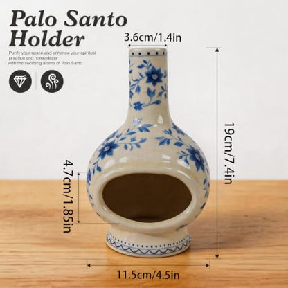 MOUGIGI Ceramic Palo Santo Holder, Sage Smudge Stick Incense Holder - color: Flowers-blue and White