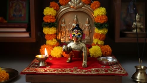 Ladoo Gopal Brass Murti | 3 Inches Small Bal Krishna Idol in Solid Brass | Handcrafted Baby Gopal Statue for Home Mandir, Puja Room, Gifting & Janmashtami - size: Ladoo Gopal-B