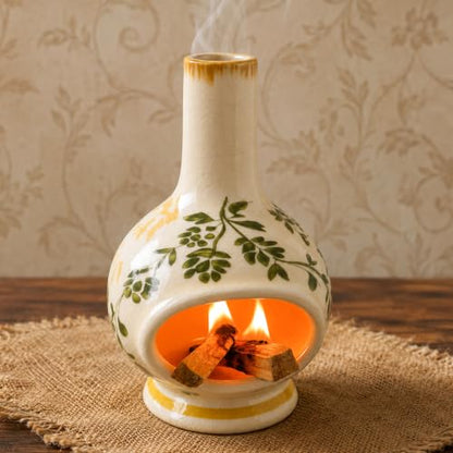 MOUGIGI Palo Santo Burner with Chimney-Ceramic Incense Holder for Sage,Cone - color: Vines-green