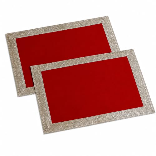 Set of Two Multipurpose Red Velvet Aasan for Mandir, Temple, Home, Office, Base, Chowki, Slab