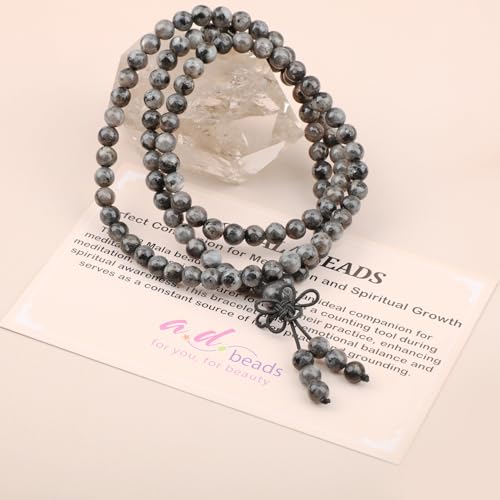 AD Beads 6mm 8mm 108 Prayer Mala Jasper Elastic Bracelet - Handmade Yoga Meditation Healing Power Energy Gifts for Unisex Adult. - color: Larvikite Labradorite(Balance )