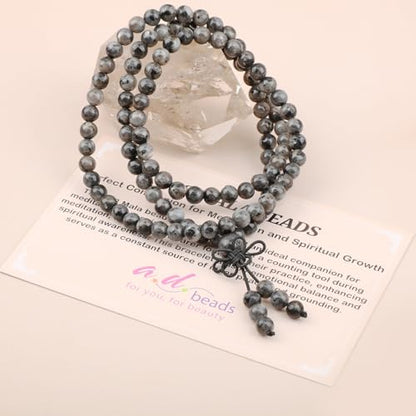 AD Beads 6mm 8mm 108 Prayer Mala Jasper Elastic Bracelet - Handmade Yoga Meditation Healing Power Energy Gifts for Unisex Adult. - color: Larvikite Labradorite(Balance )