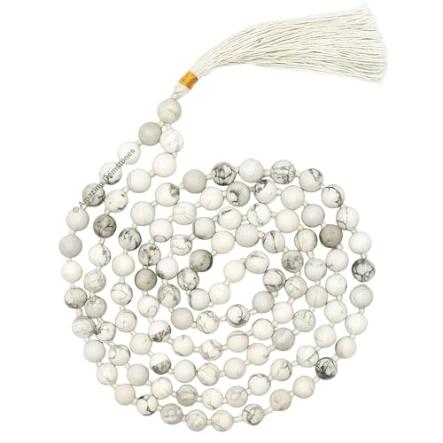Amazing Gemstone Howlite Mala Beads - 108 Prayer Beads for Meditation and Mindfulness Practice, Handcrafted Mala Beads with Natural Gemstones for Spiritual Healing and Relaxation (Knotted) - color: Howlite, style: Knotted