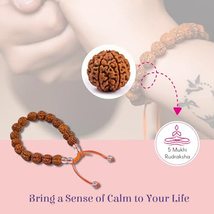 LOVENSPIRE Gold-plated 5 Face Original rudraksha beads Bracelet for Men – Panchmukhi Spiritual Wrist jewelry for Meditation & positive Energy - color: Braided Saffron