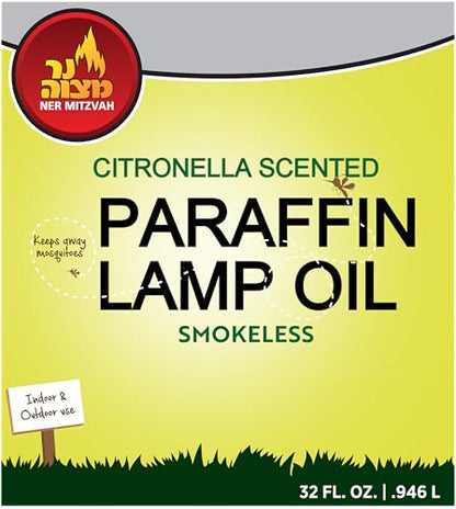 Ner Mitzvah Citronella Scented Lamp Oil, 32 Ounce Smokeless and Odorless Insect and Mosquito Repellent Paraffin Lamp Oil for Indoor and Outdoor Lanterns, Torches and Oil Candle - size: 32 Ounces