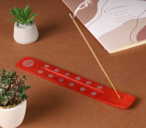 Bless-International Traditional-Handmade-Burner Wooden-Incense-Stick-Holder Ash-Catcher-Stand for-Aromatherapy-Meditation-Yoga (Fire Red) 10 Inches, Pack of 1 - color: Fire Red,10 Inch, size: One Holder