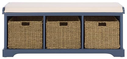 SAFAVIEH Furniture - Lonan Storage Bench - Blue - Solid Wood - Farmhouse Lift-Top Design - Ideal for Entryway, Living Room, Hallway, 18" Seat Height (AMH5733H) - color: Blue