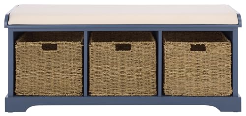 SAFAVIEH Furniture - Lonan Storage Bench - Blue - Solid Wood - Farmhouse Lift-Top Design - Ideal for Entryway, Living Room, Hallway, 18" Seat Height (AMH5733H) - color: Blue