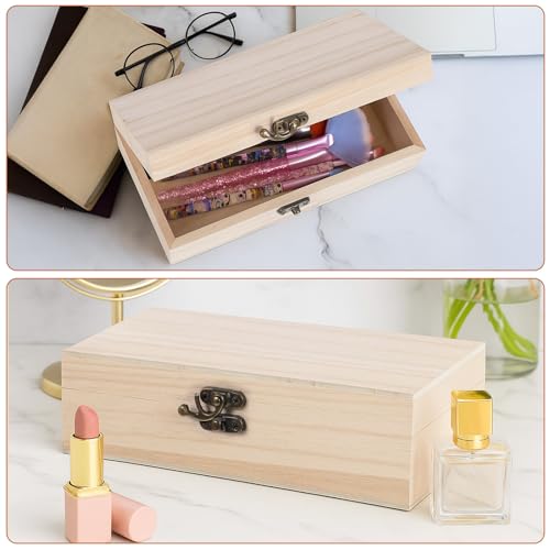 10 Pack Wooden Box with Hinged Lid, Unfinished Wood Box for Crafts, Large Unpainted Wooden Boxes for DIY Art Gifts Storage Jewelry, 8x4x2 Inch