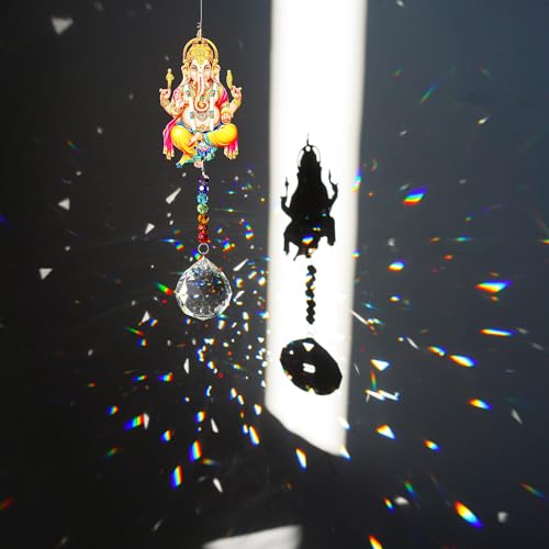 YU FENG 8 Inch Ganesha Prism Suncatcher, Crystal Window Hanging Decor
