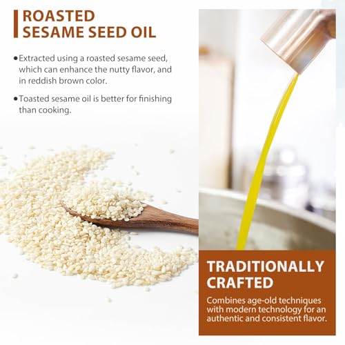 Soeos Sesame Oil, Toasted Sesame Seed Oil, 16.9 Fl Oz (500 ml) Pack of 2, Nutty Flavor, Perfect for Asian Food, Noodles, Soup, Baking, and Stir-Fry, Total 1000 ml - size: 16.9 Fl Oz (Pack of 2)