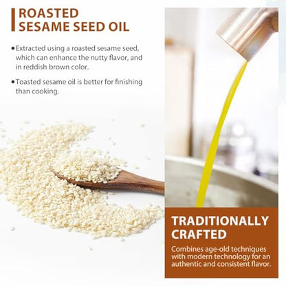 Soeos Sesame Oil, Toasted Sesame Seed Oil, 16.9 Fl Oz (500 ml) Pack of 2, Nutty Flavor, Perfect for Asian Food, Noodles, Soup, Baking, and Stir-Fry, Total 1000 ml - size: 16.9 Fl Oz (Pack of 2)