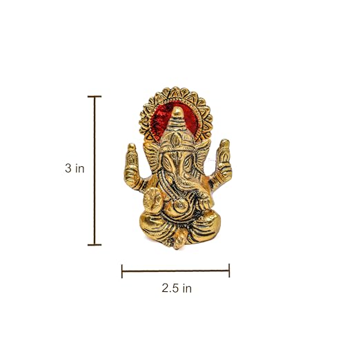 Desi Favors Brass Plated Ganesha Idol | Natural Gold Mini Hindu Lord Ganesha Figurine for Car Dashboard, Temple Home Decor, Diwali Pooja Gifts | Indian God Mandir Gift, 2.5x3 Inch (Pack of 1) - style: Brass Plated Ganesha Idol