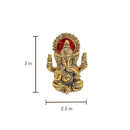 Desi Favors Brass Plated Ganesha Idol | Natural Gold Mini Hindu Lord Ganesha Figurine for Car Dashboard, Temple Home Decor, Diwali Pooja Gifts | Indian God Mandir Gift, 2.5x3 Inch (Pack of 1) - style: Brass Plated Ganesha Idol