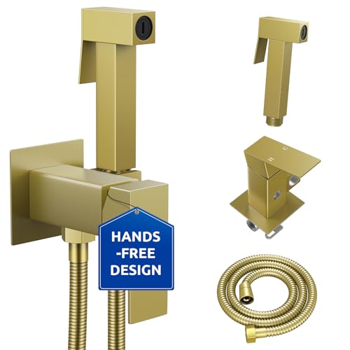 Arofa Built-in Hot and Cold Bidet Sprayer, Hands-Free Control, Brushed Gold - color: Gold, size: Built-in Hot & Cold Water Modes-Square