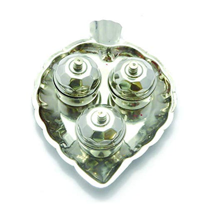 SHRIYA Stainless Steel Haldi Kumkum Holder with Attached 3 Containers – Leaf Shape Pooja Accessory for Haldi, Kumkum & Chandan – Decorative Indian Puja Item for Diwali, Housewarming & Gifting