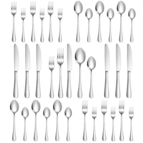 Lazycorner Silverware Set 30 Piece Stainless Steel Flatware Set Silverware Utensils for 6 People Includes Forks Knives Spoons & Salad Forks Dishwasher Safe for Home Restaurant or Outdoor Use - size: 30-Piece