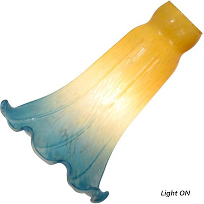 Bieye LS14 Lily Flower Blown Glass Lampshade (Yellow Blue, Opening I.D. 1.26" x O.D. 1.5") - color: Yellow Blue, size: Large I.D. 1.26" x O.D. 1.5"