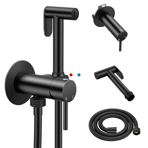 Arofa Built-in Hot and Cold Bidet Sprayer, Warm Water Bidet, Matte Black - color: Black, size: Built-in Hot & Cold Water Modes-Round