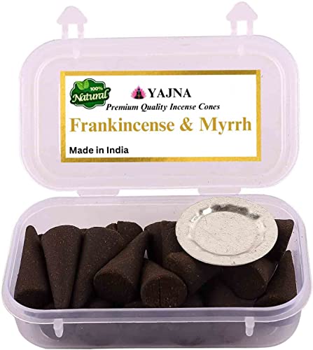 Yajna Frankincense-and-Myrrh 100%-Natural-Incense-Cones Handmade-Hand-Dipped Organic-Chemicals-Free for-Purification-Relaxation-Positivity-Yoga-Meditation The-Best-scents (60 Count) - color: Frankincense-and-myrrh, size: Pack Of 60 Cones