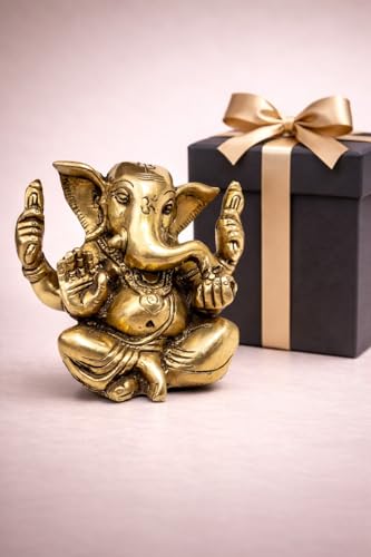 athizay Brass Ganesha Idol Padmasan Ganpati Statue in Antique Finish | Hindu God Figurine for Home Temple, Gifting, and Spiritual Decor (Sitting Cross-Legged Posture)