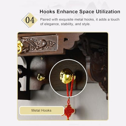 Bamboo Wooden Pooja Stand for Home Temple and Office Puja Mandir God Statue Shelf Wall Mounted Hanging Table top for Home Decor Altar Table