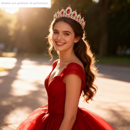 Kamirola Tiaras and Crowns for Women,Tiaras Earrings Necklace, Crystal Bridal Jewelry Set, Costume Party Halloween Prom Pageant Jewelry for Women(TR45) - color: Gold Red