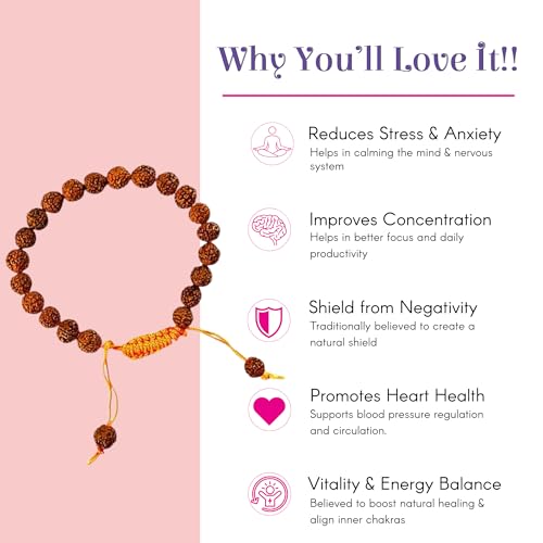 LOVENSPIRE Gold-plated 5 Face Original rudraksha beads Bracelet for Men – Panchmukhi Spiritual Wrist jewelry for Meditation & positive Energy - color: Classic Saffron