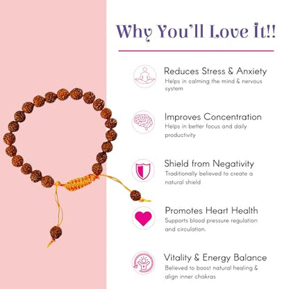 LOVENSPIRE Gold-plated 5 Face Original rudraksha beads Bracelet for Men – Panchmukhi Spiritual Wrist jewelry for Meditation & positive Energy - color: Classic Saffron