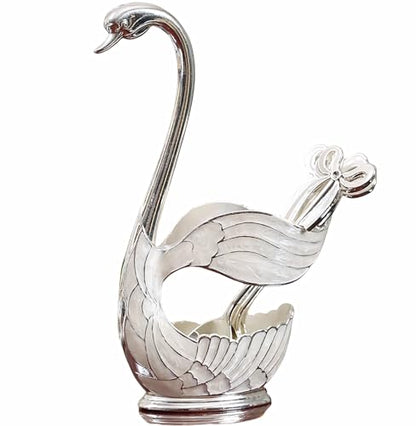 Decorative Gold Swan Base Holder with 6pcs Coffee Spoon Set - Creative Dessert Spoons,Silver - size: Silver Spoon-A