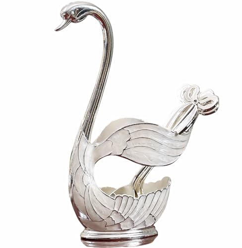 Decorative Gold Swan Base Holder with 6pcs Coffee Spoon Set - Creative Dessert Spoons,Silver - size: Silver Spoon-A