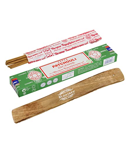 Satya Patchouli Incense Sticks, Satya Bng (Bangalore) Insenses 15gmx3 Pack (45 GMS) with Raajsee Incense Holder Bundle, Satya Nagchampa Natural Incense - color: Patchouli