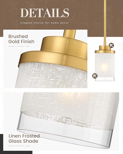 TENGXIN Brushed Gold Pendant Lights Kitchen Island, Frosted Glass Shade - color: Brushed Gold, Linen Frosted Glass, size: 4"