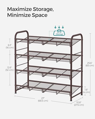 SONGMICS 4-Tier Stackable Metal Shoe Rack, Holds Up to 16 Pairs of Shoes - color: Bronze, size: 4 Tiers (27"W)