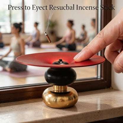 Metal Incense Holder, One - Press Eject Brass Stick Burner and Cone - color: Rich Red