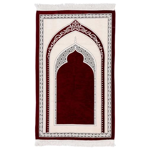 Premium Velvet Prayer Rug – Elegant Islamic Design with Multiple Color Options (Burgundy) - color: Burgundy