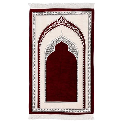 Premium Velvet Prayer Rug – Elegant Islamic Design with Multiple Color Options (Burgundy) - color: Burgundy
