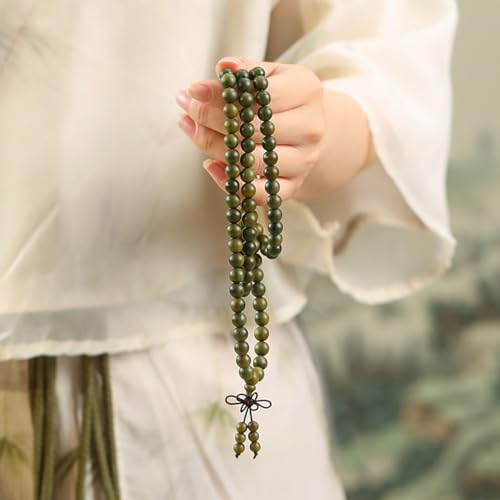 Green Sandalwood Mala Bracelet for Men 108 Beads for Meditation Mala Beads Necklace - style: 8mm Round Beads-32 Inches