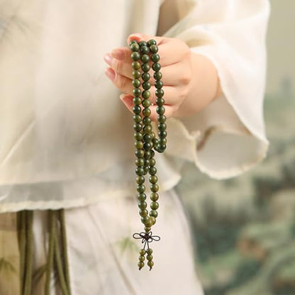 Green Sandalwood Mala Bracelet for Men 108 Beads for Meditation Mala Beads Necklace - style: 8mm Round Beads-32 Inches