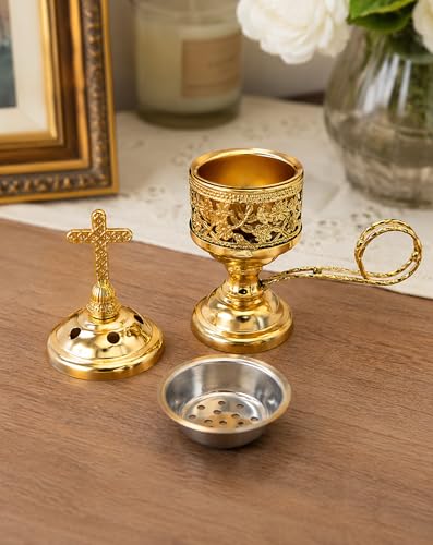 Yawlsow Incense Burner, Frankincense Charcoal Incense Stand, Bakhoor Incense Burner Holder, Ideal for Aromatherapy, Yoga and Spa, Home and Christian Church Censer, (Gold) - color: Gold